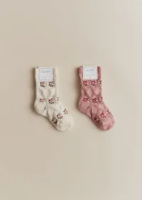 Chaussettes Julia - Écru fleurs — view 2