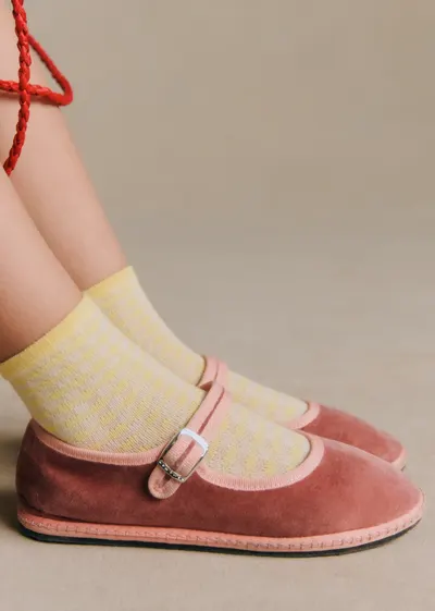 Chaussettes Vichy - Jaune Pastel
