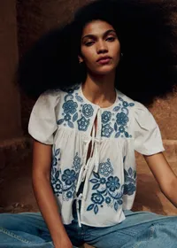 Chemise Alixia - Broderie placée Bleu Ocre Fond Ecru — view 2