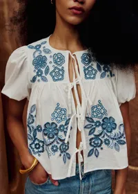 Chemise Alixia - Broderie placée Bleu Ocre Fond Ecru — view 3