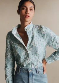 Chemise Ambre - Broderie Contrastée Écru Bleu — view 2
