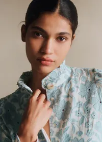 Chemise Ambre - Broderie Contrastée Écru Bleu — view 3