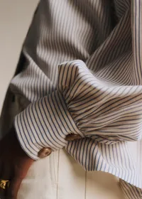 Chemise Analyne - Rayures Oxford Bleu Fond Beige — view 4