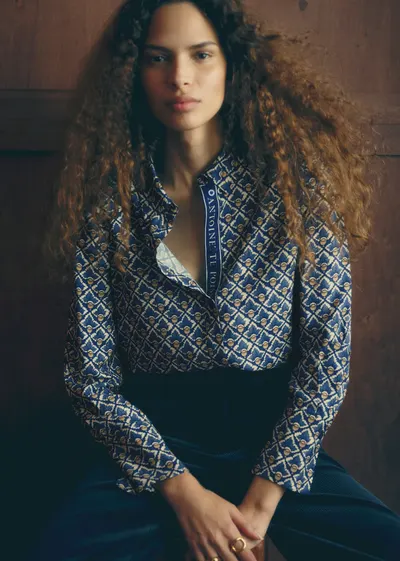 Chemise Annie - Sézane x Antoinette Poisson - Bleu Imprimé Noisettes