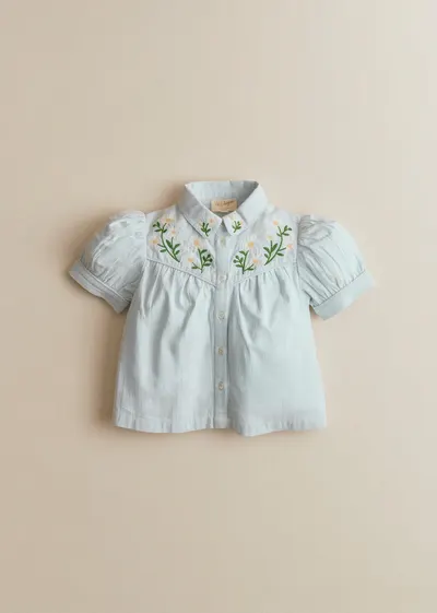Chemise Augusta - Broderie Contrastée Marguerite Fond Bleu Ciel