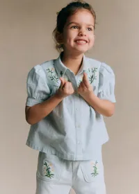 Chemise Augusta - Broderie Contrastée Marguerite Fond Bleu Ciel — view 2
