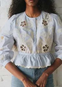 Chemise Avila - Sézane x Sea NY - Broderie Placée Écru Fond Bleu Ciel — view 2