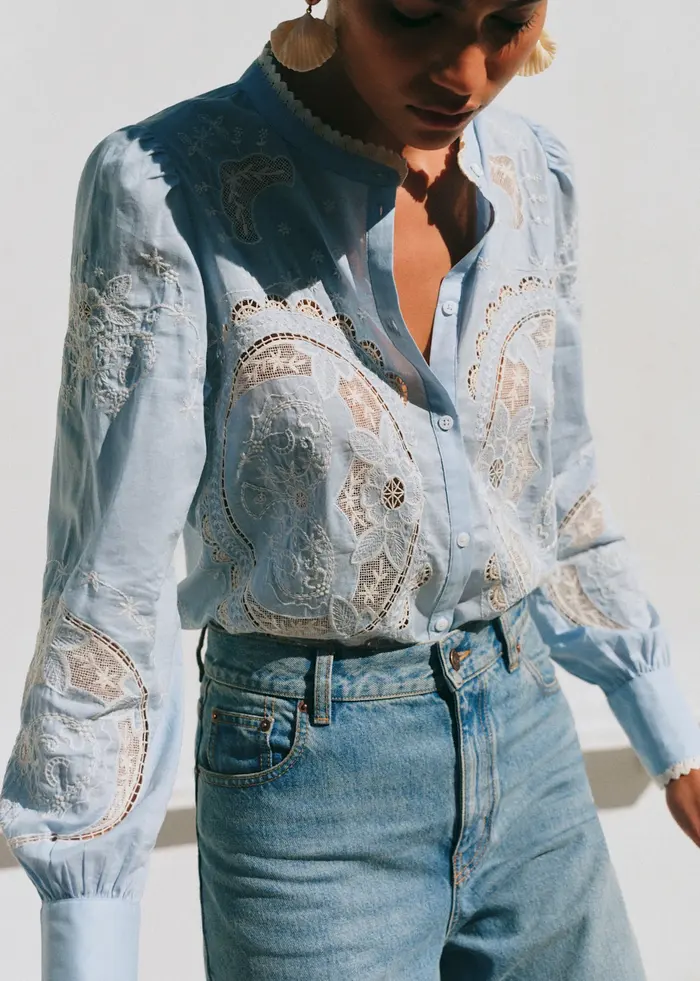 Chemise Caetana - Dentelle Écru Fond Ciel