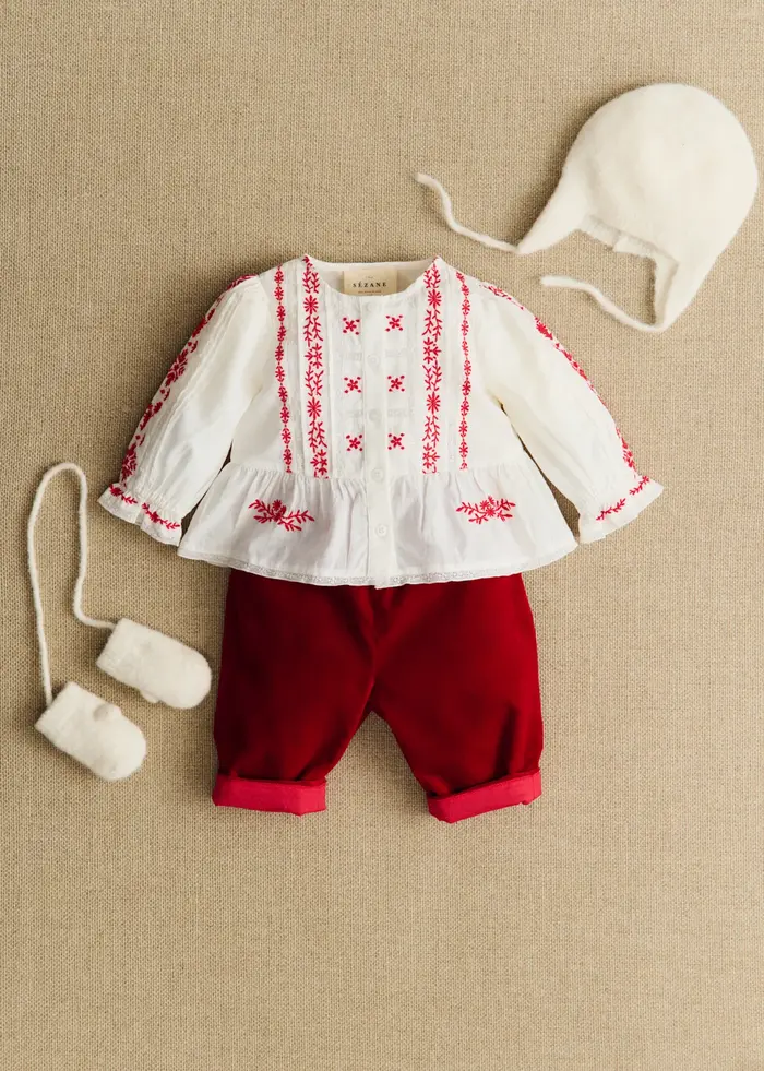 Chemise Charlina - Blanc / Broderie Rouge