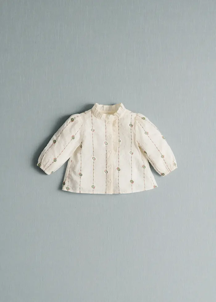 Chemise Chlo - Broderie Sauge / Camel Fond Ecru