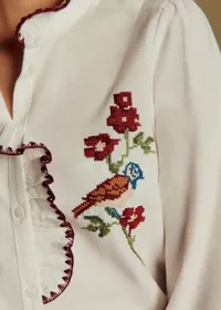 Chemise Chlo - Sézane x Baziszt - Oiseau Multico Fond Ecru — view 2