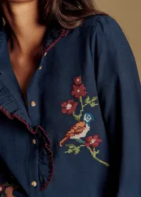 Chemise Chlo - Sézane x Baziszt - Oiseau Multico Fond Marine — view 2