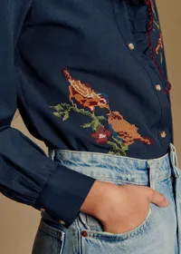 Chemise Chlo - Sézane x Baziszt - Oiseau Multico Fond Marine — view 3