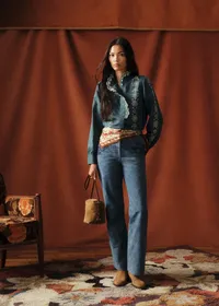Chemise Coline - Sézane x Baziszt - Lia Ecru Fond Indigo — view 2