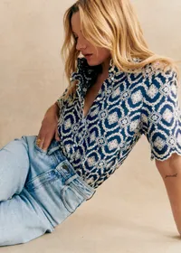Chemise Dalhia - Fond Marine Broderie Ecru — view 3