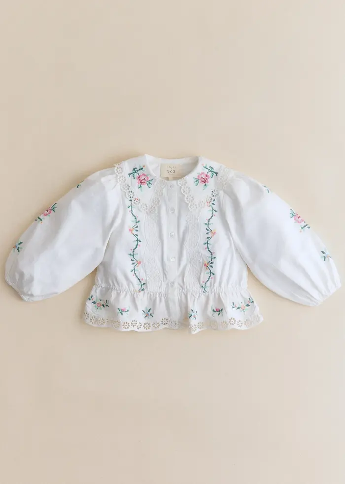 Chemise Henria - Sézane x SEA NY - Broderie Contrastée Mini Multico Fond Écru