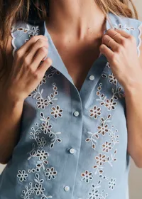 Chemise Isea - Broderie Contrastée Écru Fond Bleu Vintage — view 2
