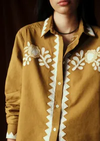 Chemise Jeanette - Sézane x Baziszt - Géo Ecru Fond Mordoré — view 4