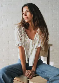 Chemise Kerinne - Broderie Contrastée Romance Rose Fond Écru — view 3