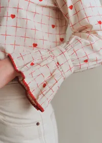 Chemise Lise - Carreaux Et Coeur Rouge Fond Ecru — view 3