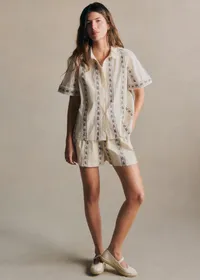 Chemise Livia - Broderie Placée Ecru Détails Rayures Bleu — view 2