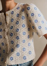Chemise Lorna - Guipure Contrastée Écru Fleurs Bleues — view 2