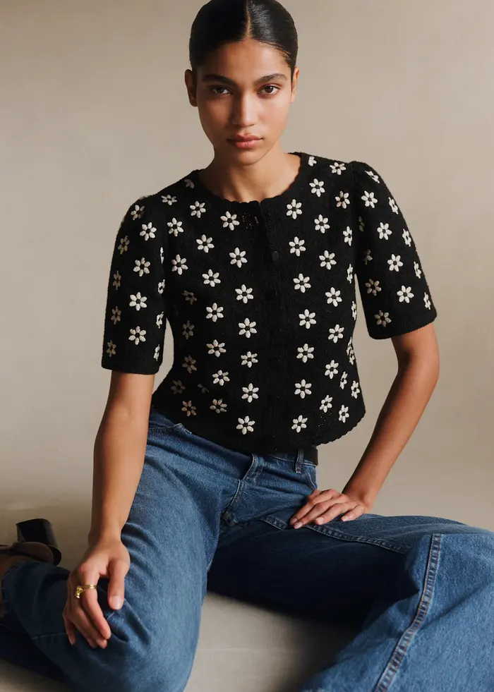 Chemise Lorna - Guipure Contrastée Noir Fleur Écru