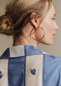 Chemise Marzia - Rayures Ecru bleu brodé fleur — view 2