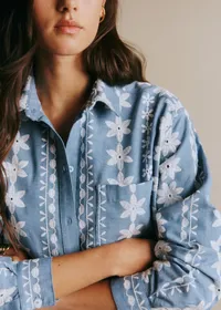 Chemise Max - Frise Fleurs Écru Fond Bleu — view 2