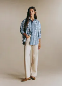 Chemise Max - Frise Fleurs Écru Fond Bleu — view 3