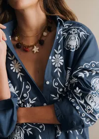 Chemise Maxy - Broderie Contrastée Ecru Fond Bleu Ardoise — view 3