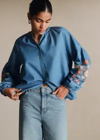 Chemise Nerissa - Broderie Placée Multico Fond Chambray — view 2