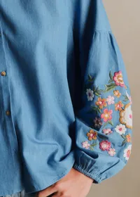 Chemise Nerissa - Broderie Placée Multico Fond Chambray — view 3