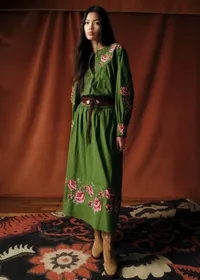 Chemise Orla - Sézane x Baziszt - Fleurs Multico Fond Vert Bambou — view 3