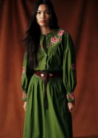 Chemise Orla - Sézane x Baziszt - Fleurs Multico Fond Vert Bambou — view 4