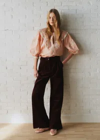 Chemise Orla - Sézane x SEA NY - Broderie Contrastée Écru Fond Rose Pastel — view 4