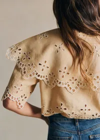 Chemise Sorella - Broderie Contrastée Ecru Fond Beige — view 3