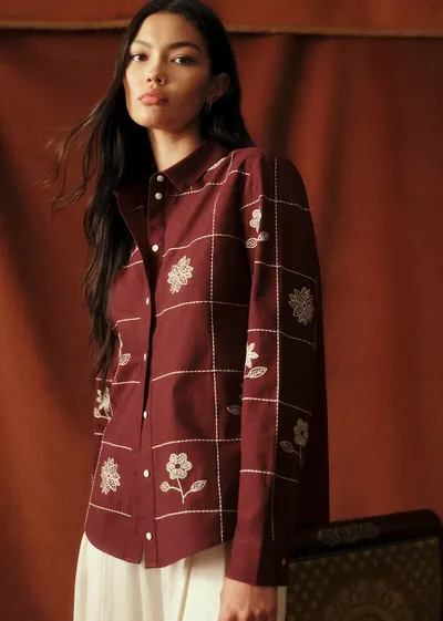Chemise Tom - Sézane x Baziszt - Bouquet Fond Bordeaux