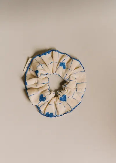 Chouchou - Broderie Coeurs Bleu Vintage