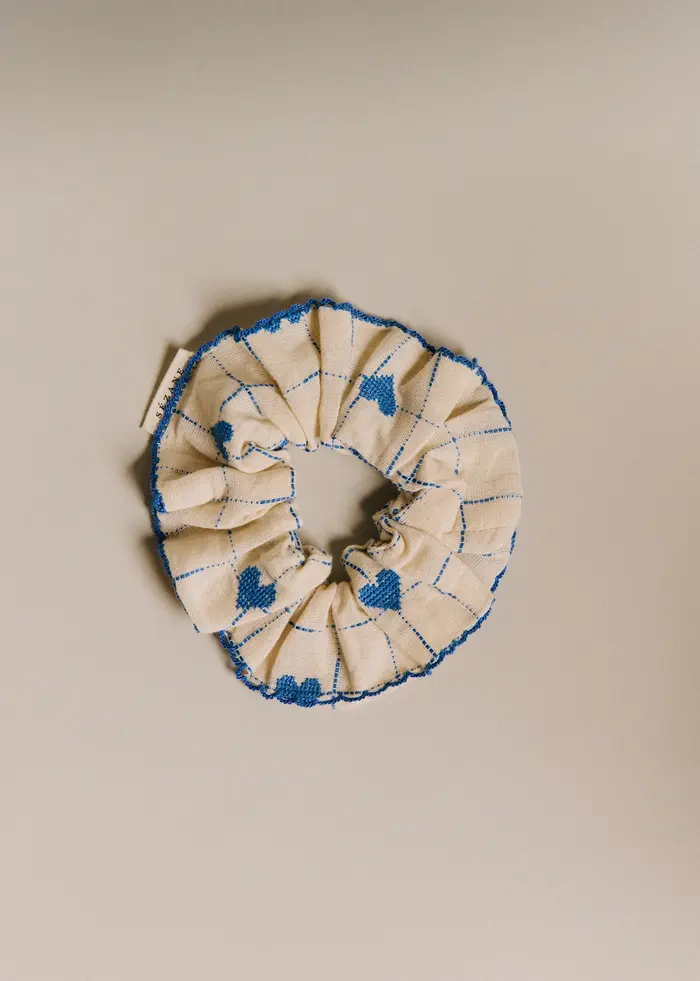 Chouchou - Broderie Coeurs Bleu Vintage