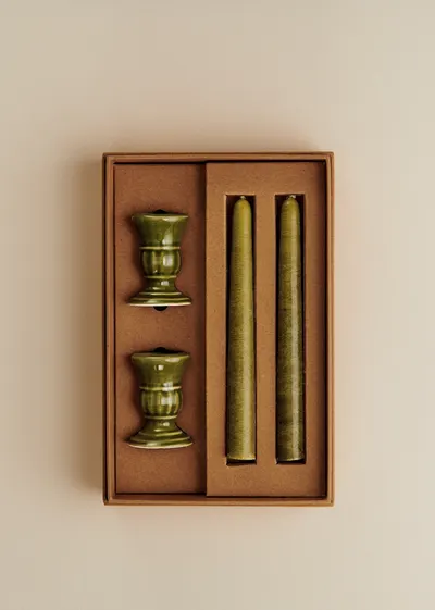 Coffret Bougeoirs Piano et Chandelles - Petit Modèle - Sauge
