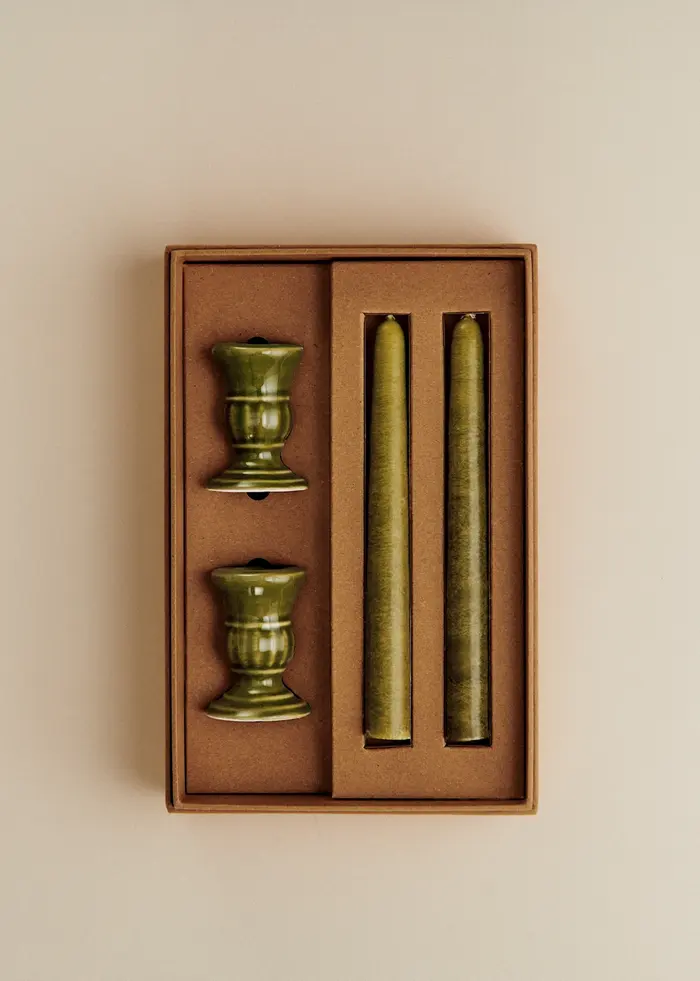 Coffret Bougeoirs Piano et Chandelles - Petit Modèle - Sauge