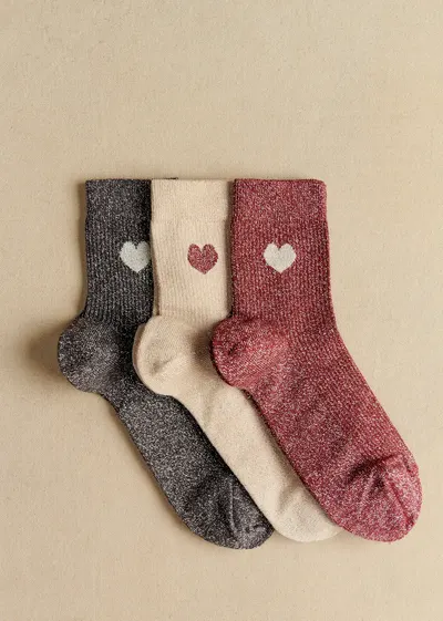 Coffret de 3 chaussettes lurex coeur - Bordeaux Argent Gris