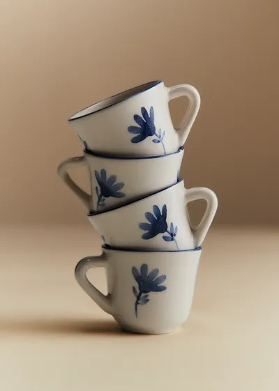 Coffret de 4 tasses expresso - Petite Fleur - Bleu Orage