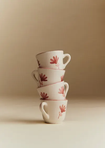 Coffret de 4 tasses expresso - Petite Fleur - Terre De Sienne