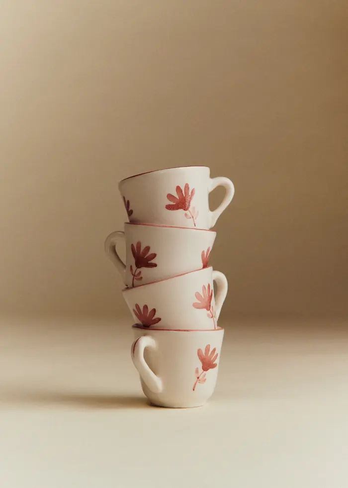 Coffret de 4 tasses expresso - Petite Fleur - Terre De Sienne