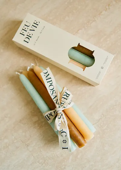 Coffret de 6 chandelles - Écru, Céladon, Caramel