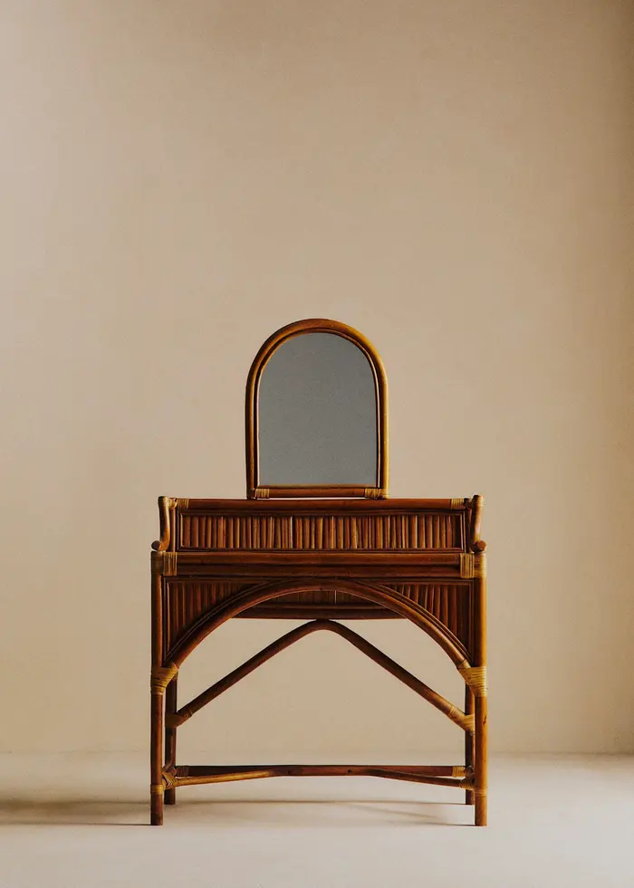 Coiffeuse vintage en bambou - Bambou et Rotin Foncé