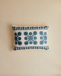Coussin Brodé - Grand modèle - Le Printemps des Fleurs - Bleu orage — view 3