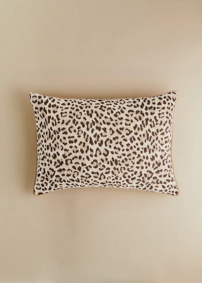 Coussin Jacquard - Grand modèle - Léopard Écru et Café